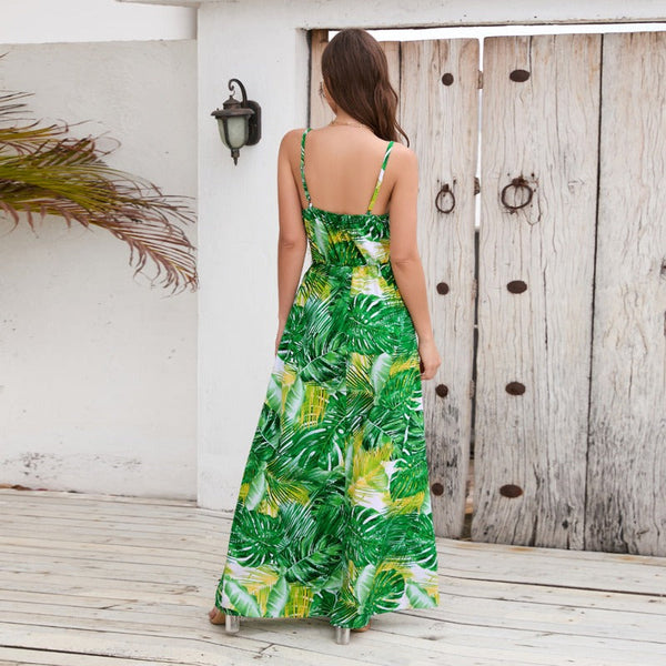 Women's Floral Long Maxi Dress V-Neck Beach Backless Spaghetti Straps