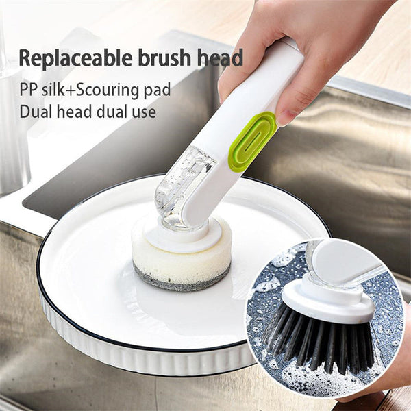 Multi-Functional Long-Handle Liquid-Filled Cleaning Brush Washing Up Brushes With Dispenser Two Replacement Heads For Kitchen Gadgets