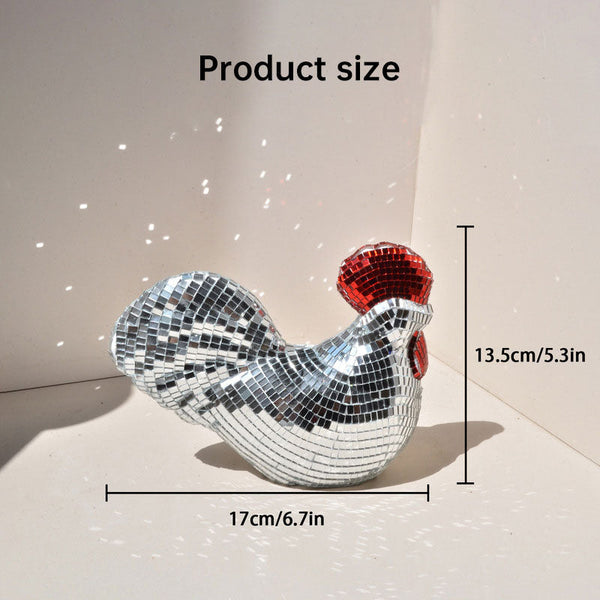 Ornamental Chicken Sculpture With Mirror Tiles Figurines