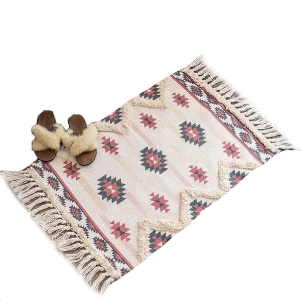 60 X 90Cm Retro Bohemian Hand Woven Cotton Linen Carpet Rug Rugs
