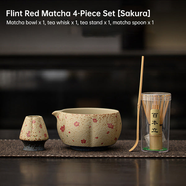 2 8Pcs Japanese Flint Red Matcha Set: Bamboo Whisk Bowl Box Exquisite Tea Tools Gift Teapots