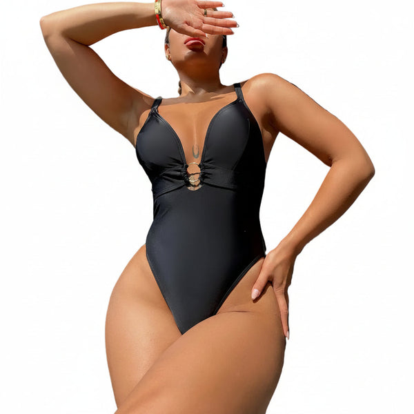 Crisscross Spaghetti Strap Plunge One Piece Swimwear