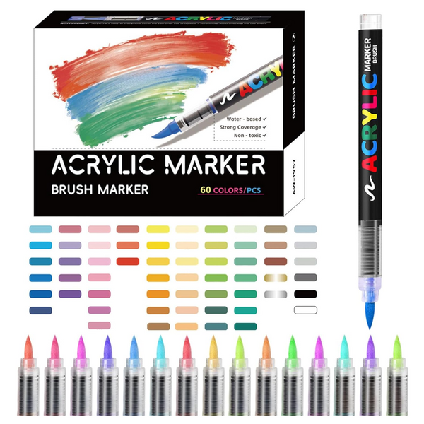 60 Colour Set Vibrant Cyan Acrylic Marker With Soft Brush Tip 13.8 Cm Professional Art Pen Art Pens & Markers