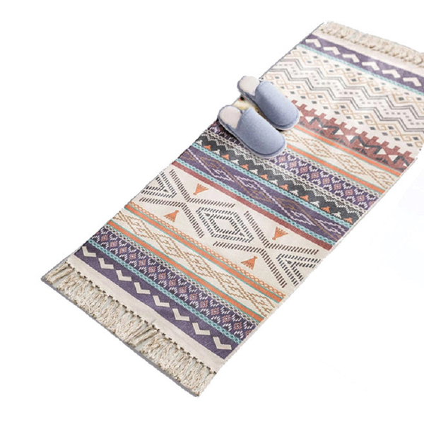 60 X 150Cm Retro Bohemian Carpet Hand Woven Cotton Linen Rug Bedside Geometric Floor Mat Living Room Bedroom Decor Ver Rugs