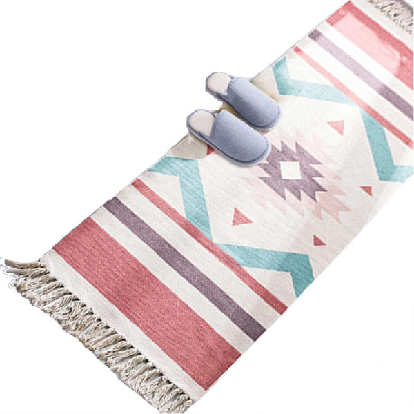 60 X 150Cm Retro Bohemian Carpet Hand Woven Cotton Linen Rug Bedside Geometric Floor Mat Living Room Bedroom Decor Ver Rugs