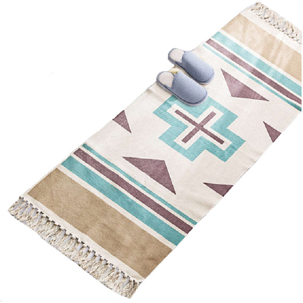 60 X 150Cm Retro Bohemian Carpet Hand Woven Cotton Linen Rug Bedside Geometric Floor Mat Living Room Bedroom Decor Ver Rugs