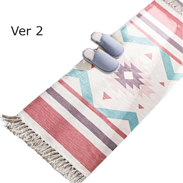 60 X 150Cm Retro Bohemian Carpet Hand Woven Cotton Linen Rug Bedside Geometric Floor Mat Living Room Bedroom Decor Ver Rugs