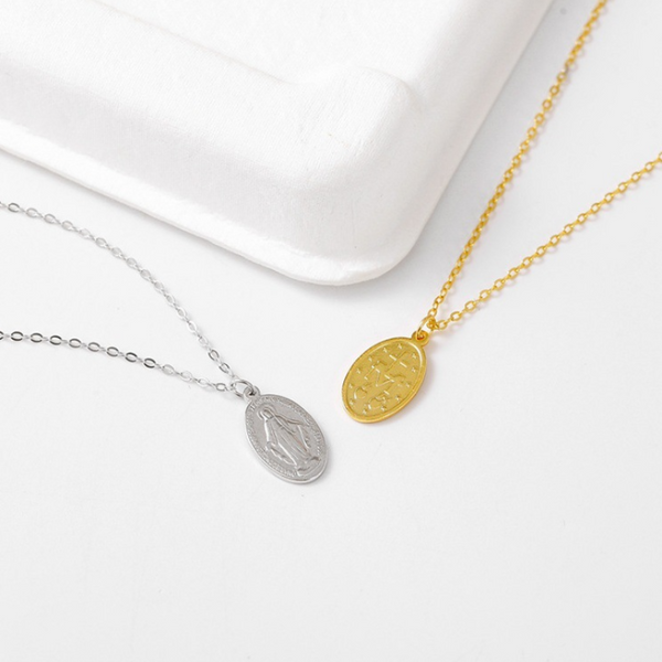 Gilded Virgin Mary Necklace For Women 925 Sterling Silver Coin Collarbone Chain Necklaces & Pendants