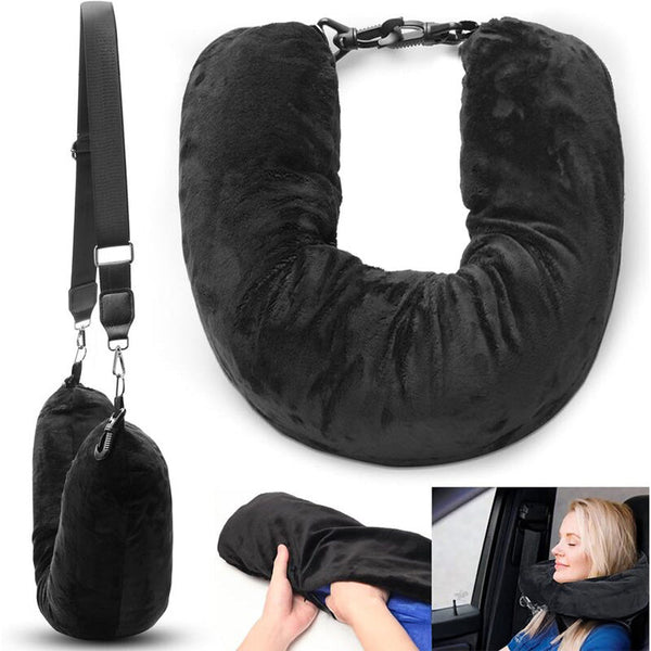Airplane Travel Sleeping Pillow U Shaped Velvet Pillowcase Fillable Design With Storage Pouch Pillow Cases