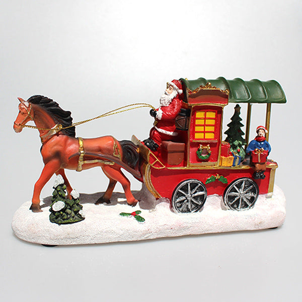 Christmas Decoration Resin Craft House With Light And Music Reindeer Sleigh Ornament Gift Seasonal Decorations