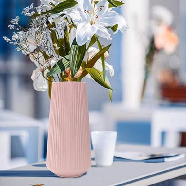 Flower Vase Pink Large Ribbed Nordic Style Pot For Garden Decor Vases