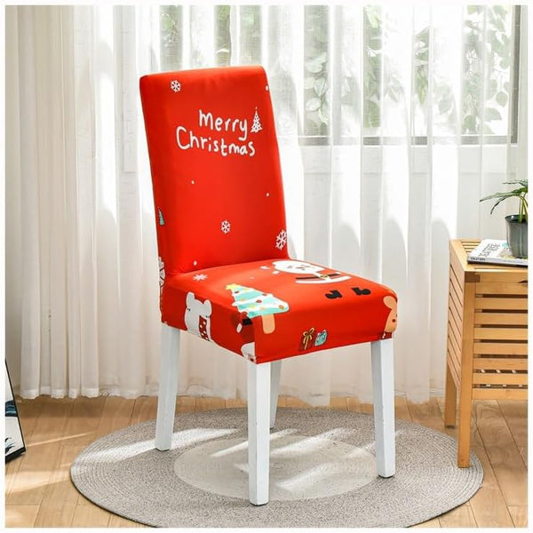 Chair Cover Bright Red Merry Christmas Santa Design Anti Dirt Elastic Material Slipcovers