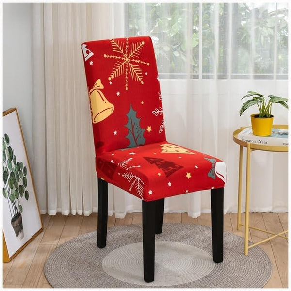 Chair Cover Red Christmas Bells Trees Design For Dining Room Kitchen Banquet Slipcovers