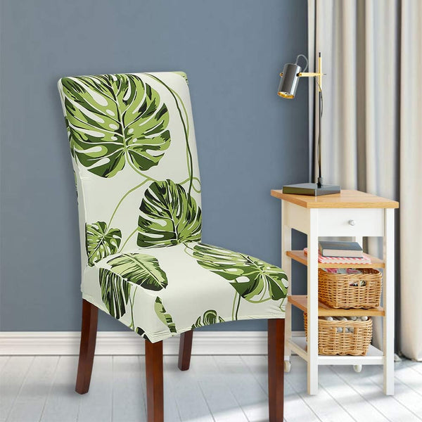 Chair Cover Green Leaves Design Anti Dirt Elastic Material For Dining Room Kitchen Slipcovers