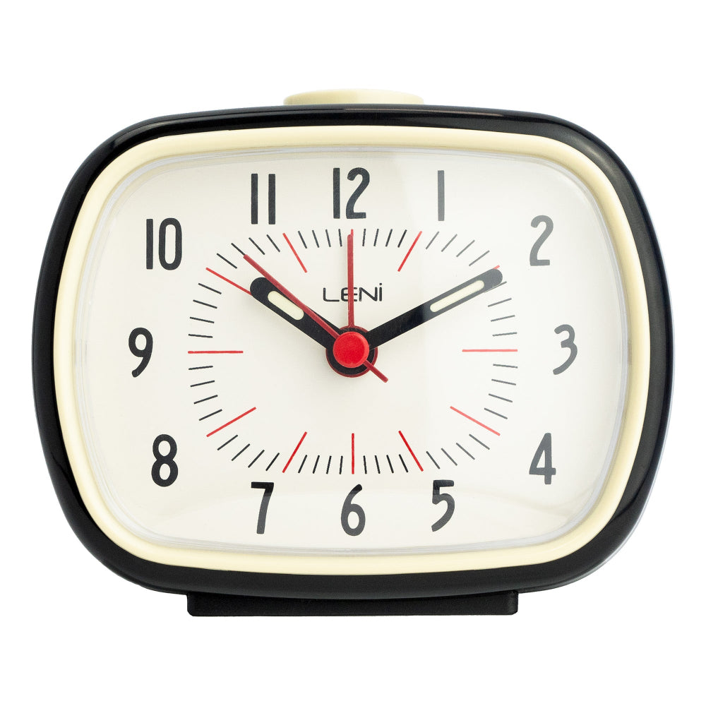 Leni Retro Alarm Clock Black Lightweight Plastic With Luminescent Hands Alarm Clocks & Clock Radios
