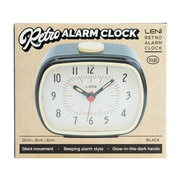 Leni Retro Alarm Clock Black Lightweight Plastic With Luminescent Hands Alarm Clocks & Clock Radios