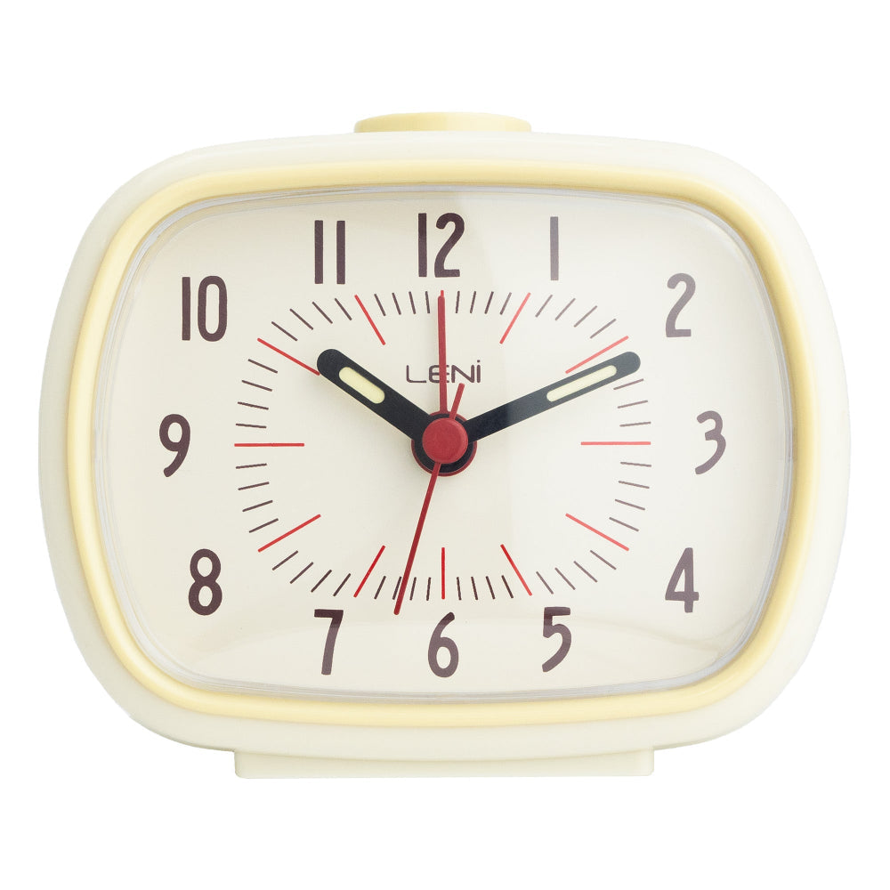 Leni Retro Alarm Clock In Ivory With Luminescent Hands And Large Button Alarm Clocks & Clock Radios