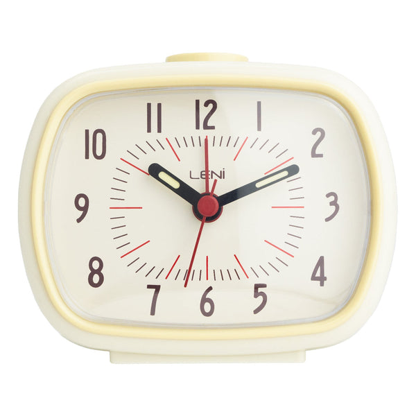 Leni Retro Alarm Clock In Ivory With Luminescent Hands And Large Button Alarm Clocks & Clock Radios