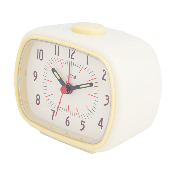Leni Retro Alarm Clock In Ivory With Luminescent Hands And Large Button Alarm Clocks & Clock Radios