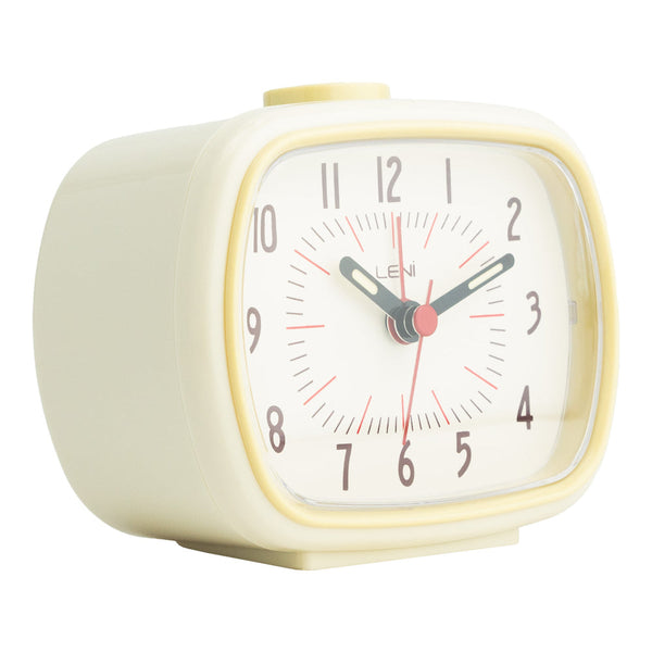 Leni Retro Alarm Clock In Ivory With Luminescent Hands And Large Button Alarm Clocks & Clock Radios