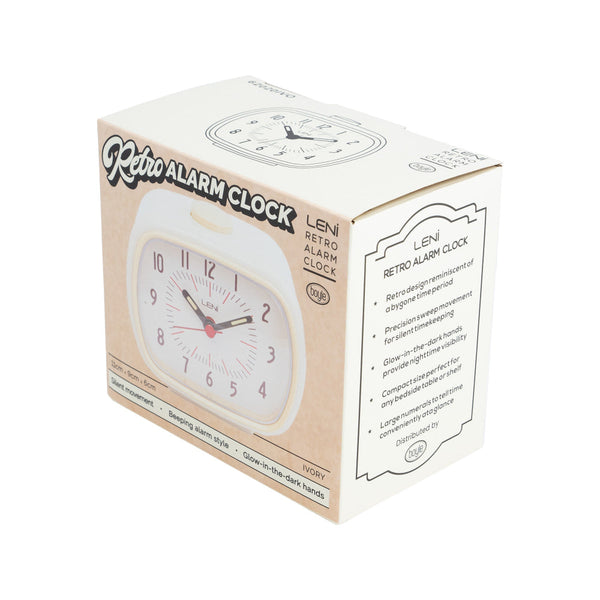 Leni Retro Alarm Clock In Ivory With Luminescent Hands And Large Button Alarm Clocks & Clock Radios