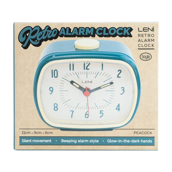 Leni Retro Alarm Clock Pea Lightweight Plastic With Glow In The Dark Details Alarm Clocks & Clock Radios