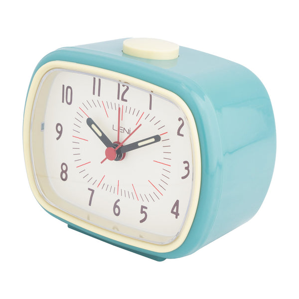Leni Retro Alarm Clock In Smokey Blue With Luminescent Hands And Step Movement Alarm Clocks & Clock Radios