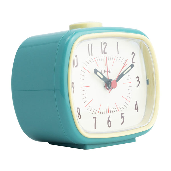 Leni Retro Alarm Clock In Smokey Blue With Luminescent Hands And Step Movement Alarm Clocks & Clock Radios