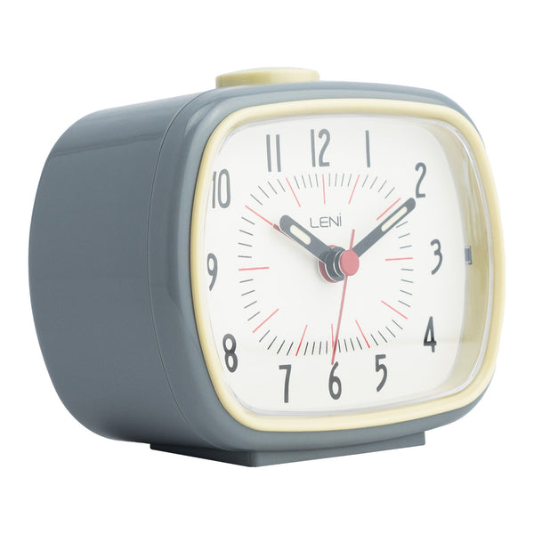 Leni Retro Alarm Clock Slate Grey Lightweight Plastic With Glow In The Dark Details Alarm Clocks & Clock Radios