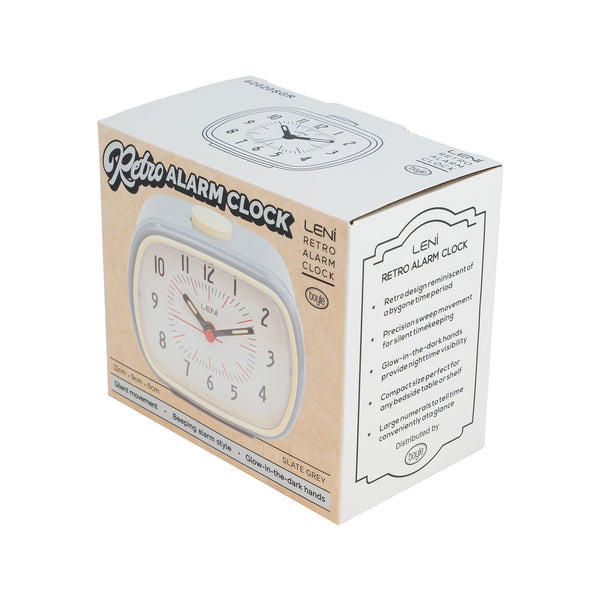 Leni Retro Alarm Clock Slate Grey Lightweight Plastic With Glow In The Dark Details Alarm Clocks & Clock Radios