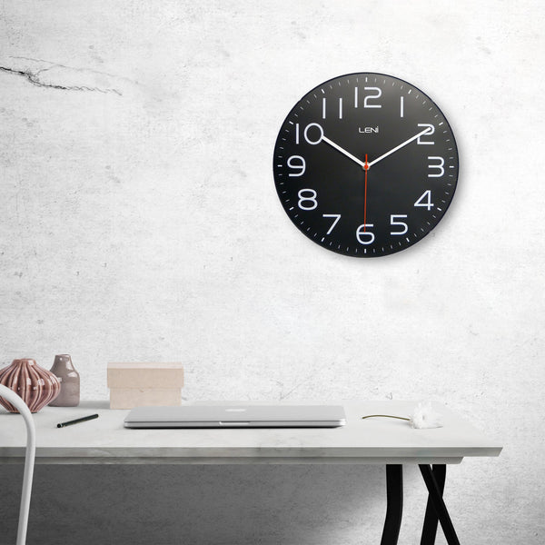 Leni Classic Wall Clock Black Thirty Centimetres With Silent Sweep Movement Wall Clocks
