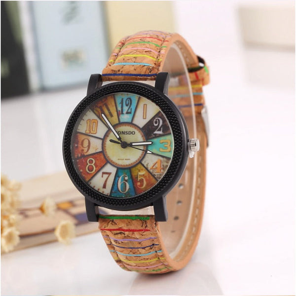 Veile Studios Casual Patchwork Leather Women Quartz Wrist Watch Watches
