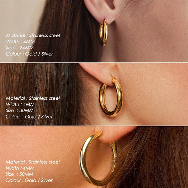 Veile Studios Broad Round Hoops In Gold Stainless Steel For Fashion Jewellery Collection Earrings