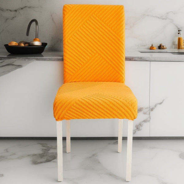 Chair Cover Orange Knitted Lines Design Anti Dirt Elastic Material For Dining Room Kitchen Wedding Hotel Banquet Restaurant Slipcovers