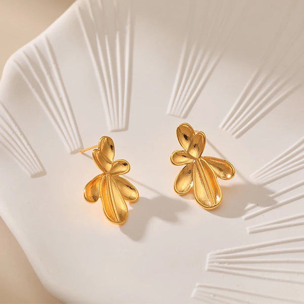 Veile Studios Irregular Three Dimensional Leaf Plated Earring In 18K Real Gold Colour Earrings