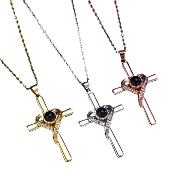 Veile Studios Languages I Love You Projection Necklace Pendant Cross Memorial Jewelry For Women Necklaces & Pendants