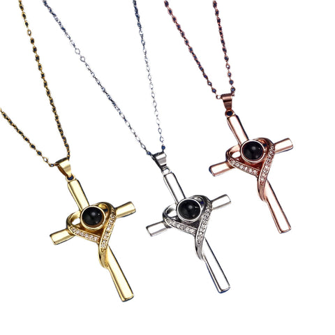 Veile Studios Languages I Love You Projection Necklace Pendant Cross Memorial Jewelry For Women Necklaces & Pendants
