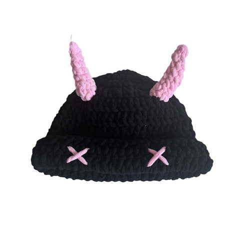 Wool Hat With Cute Devil Mask Horns And Dome Crown For Warmth Style Hats