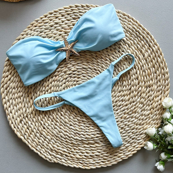 Bikini Solid Color Tube Top Cross Border Export Separate Women's Swimsuit Swimwear