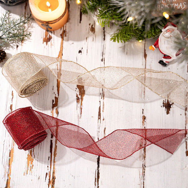 Christmas Tree Ribbon Roll Diy Decorative Bow Satin Red Tulle Gift Box Decoration Seasonal Decorations