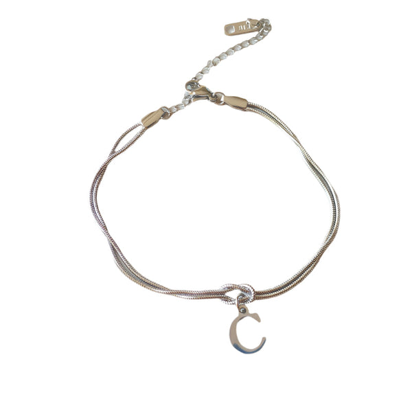 Veile Studios Letter A Z Love Knot For Women Couple Gold Colour Dainty Snake Chain Bracelets