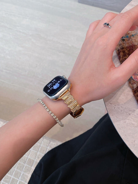 Irregular Rhinestone Embellished Leather Strap For Apple Watch 4/5/6/7/8/9/S10 Band Watch Bands