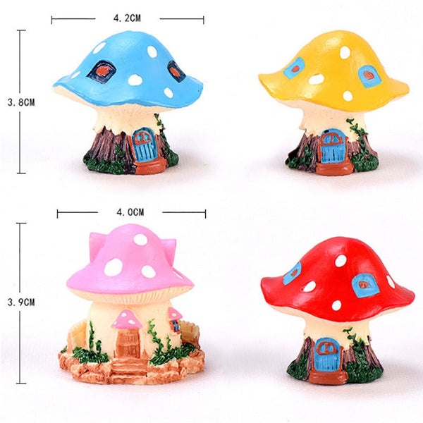 Fairy Garden Cartoon Resin Mushroom Statue House Figurine Succulent Decor Ornaments & Statues