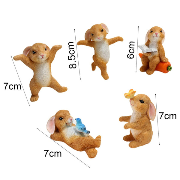5Pcs Mini Easter Bunny Rabbit Resin Figurines Ornaments & Statues