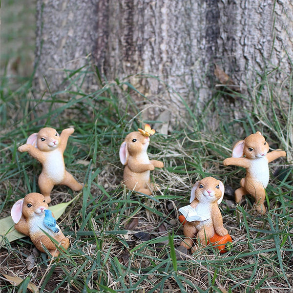 5Pcs Mini Easter Bunny Rabbit Resin Figurines Ornaments & Statues