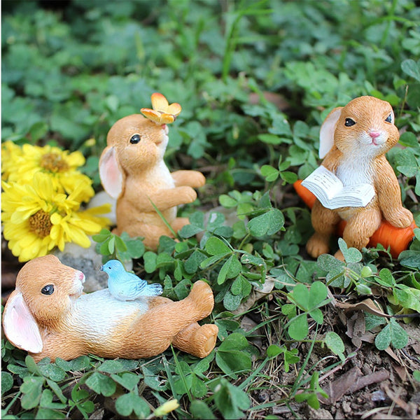 5Pcs Mini Easter Bunny Rabbit Resin Figurines Ornaments & Statues