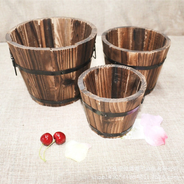 Rustic Succulent Planter Barrel Empty Flower Pot Container Garden Decor Baskets Pots Window Boxes