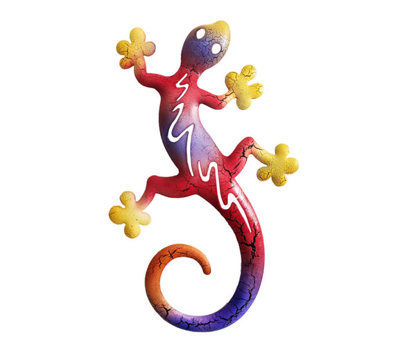 Vivid Wall Hanging Geckos Shape Iron Stylish Art Sculpture Animal Pendant For Outdoor Red 2 Ornaments & Statues