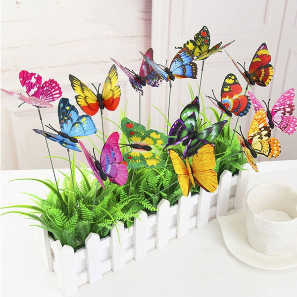 10/20/50Pcs Artificial Butterfly Insert Rod Garden Decor Diy Flower Arrangement Ornaments & Statues