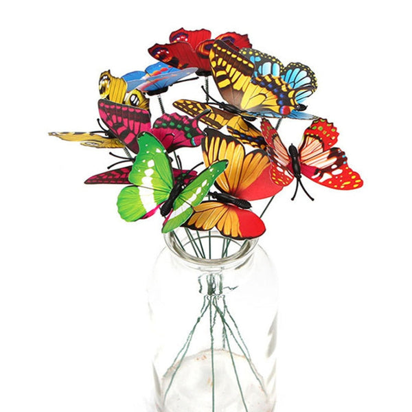 10/20/50Pcs Artificial Butterfly Insert Rod Garden Decor Diy Flower Arrangement Ornaments & Statues